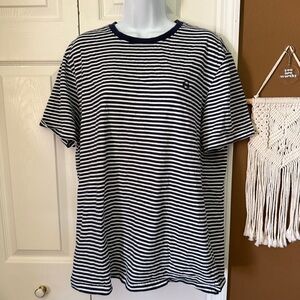Fred Perry Classic Navy and White Stripe Crew Neck T-Shirt / Size Mens XL